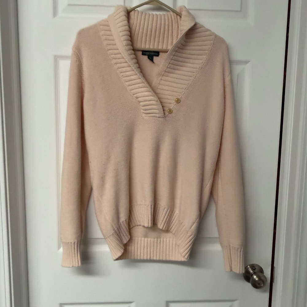 Lauren Jeans Co Ralph Lauren Pink Cotton Blend Shawl Collar Knit Sweater XL